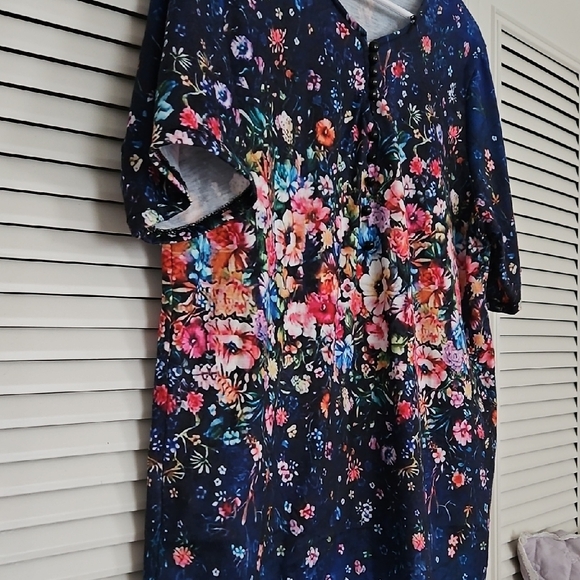 Floral Navy Women's Top - Large, Blue, Pink, Orange, Purple, Yellow - Picture 3 of 7